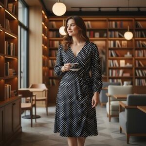 BY DESIGN Navy Blue dress with White Polka Dots. NWT. Size 3X